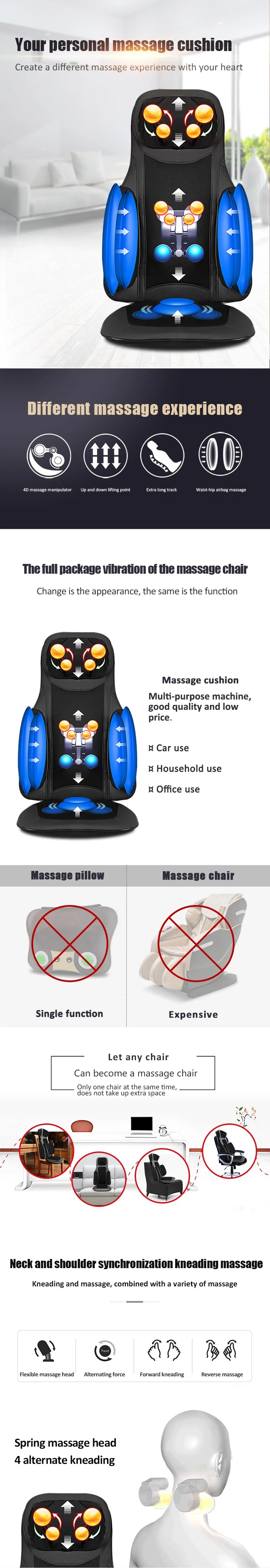 Electric Back Therapist Heated Massage Cushion Car Seat Chair Massager