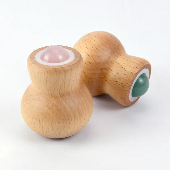 Wooden Handheld Gourd Shape Leg Neck Head Massage Natural Health Jade Facial Roller Balls Massager 
